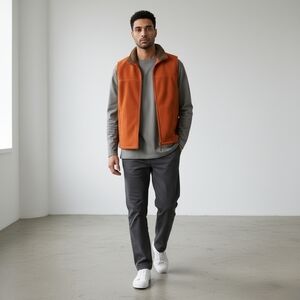 Outdoor Life Men's Rust Brown Collar Polyester Fleece  Zip Up Vest Size Small